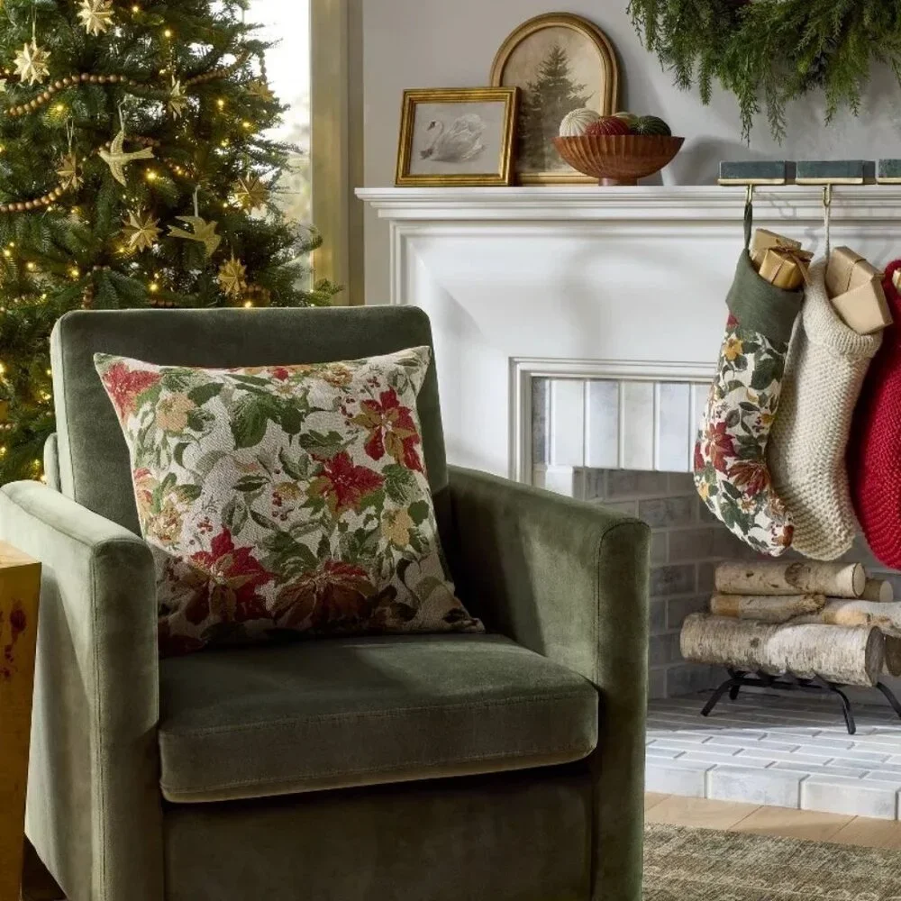 Woven Holiday Floral Throw Pillow -‎ Threshold Studio McGee, Christmas 2024